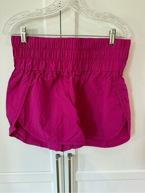 Zenana Outfitters Smocked Waist Athletic Shorts in Fuchsia